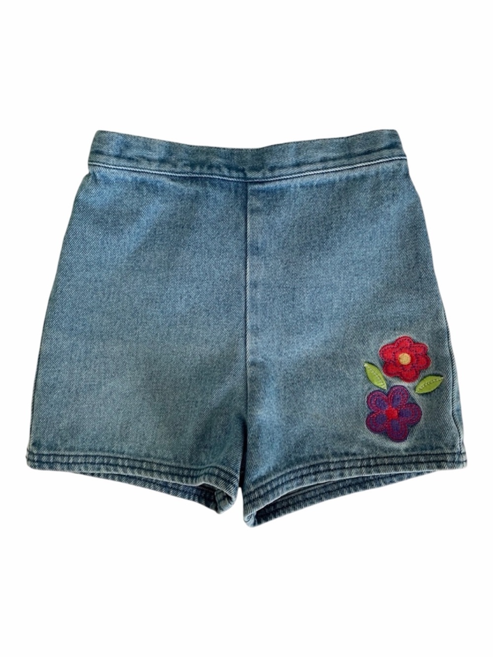 Vintage J. Khaki Shorts Girls Sz 4 Blue Denim Floral Embroidered Flat Front